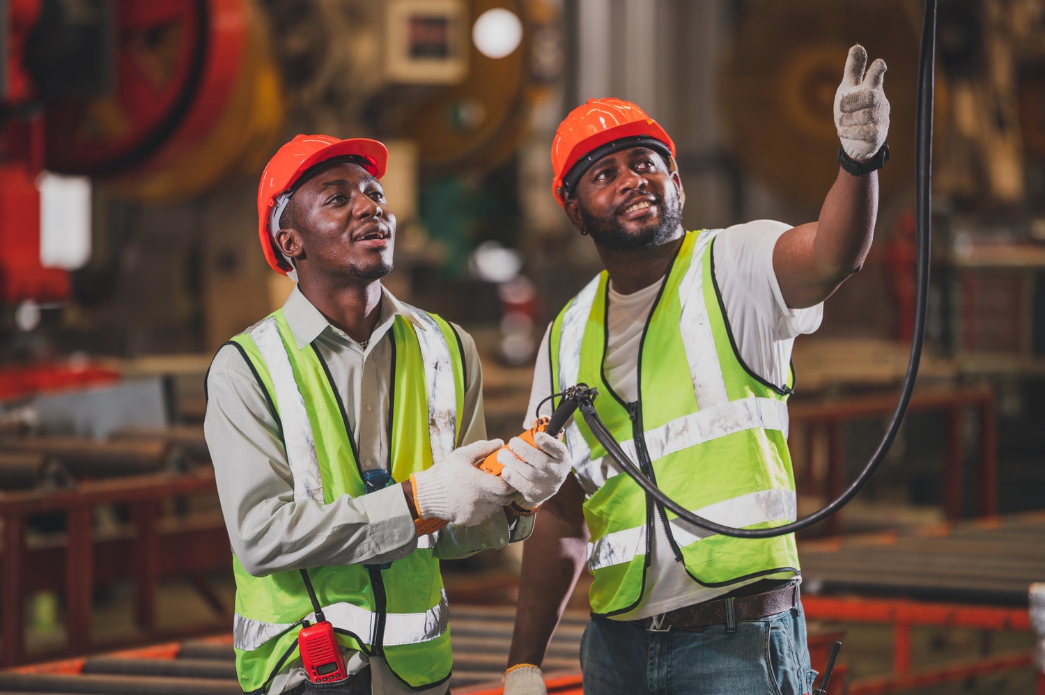 Two,People,Black,Man,African,American,Worker,Control,Heavy,Machine