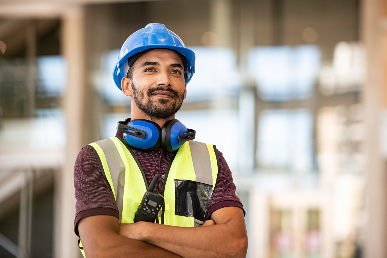 Indian,Construction,Site,Manager,Standing,With,Folded,Arms,Wearing,Safety